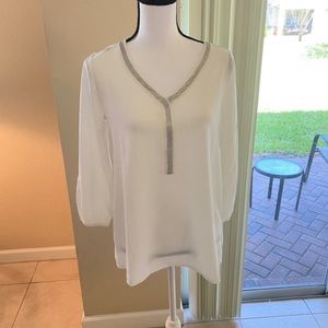 White Blouse with Silver rhinestones Size Small